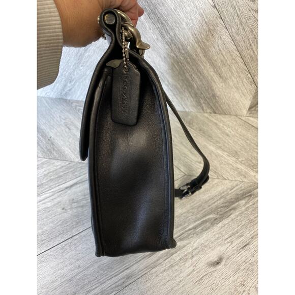 VTG Coach Black Leather Silver Hardware Willis Bag Crossbody Satchel Bag Purse - Picture 6 of 16